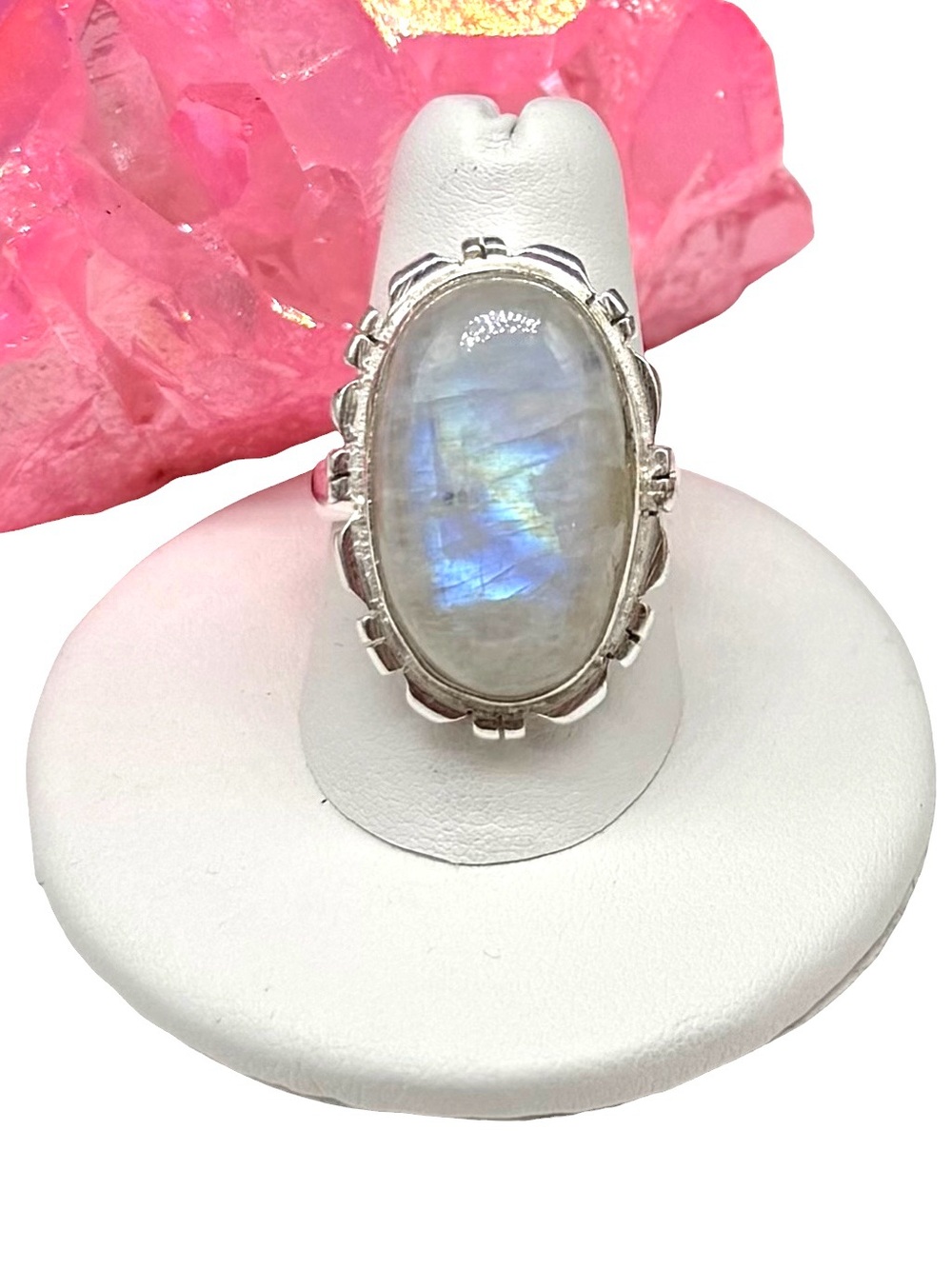 Rainbow Moonstone Ring Size 8 925 Sterling Silver Overlay
